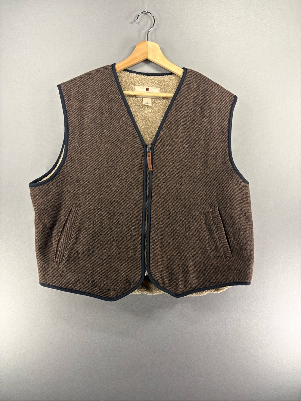 Woolrich Vest Mens XL Brown Wool Tweed Sherpa Lined Full Zip Outdoor Workwear